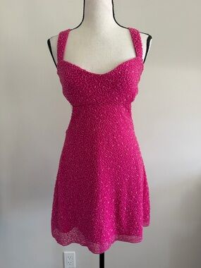Oh Polly Beaded Pink Mini Dress with Sweetheart Neckline